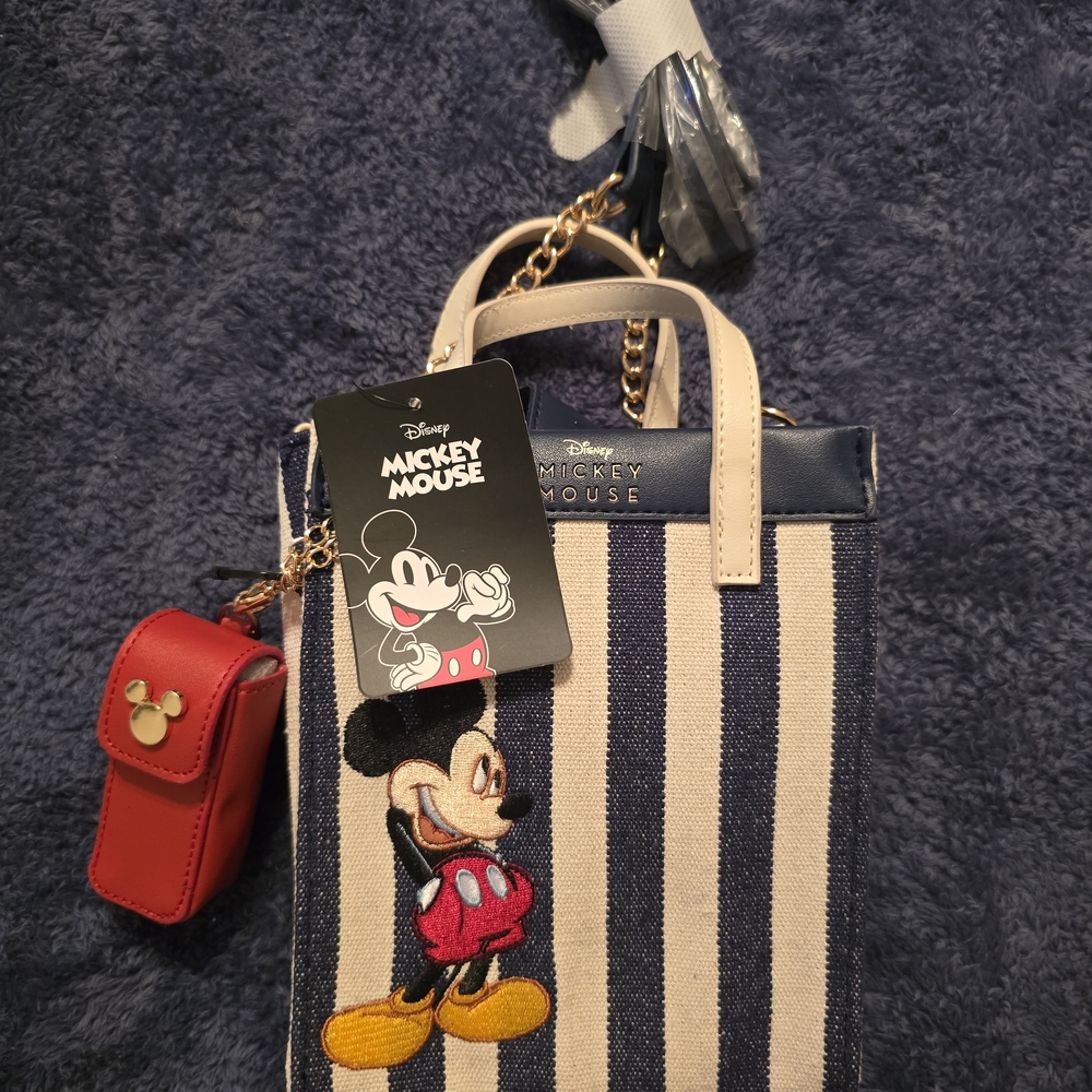 Disney Mickey Mouse Striped Blue and Cream Tote Bag